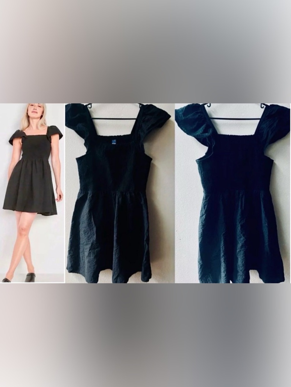 OLD NAVY FIT & FLARE SMOCKED SEERSUCKER FLUTTER SLEEVE MINI DRESS SIZE L